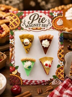 Pie Magnet Set | Dessert Refrigerator Magnets – Pumpkin, Cherry, Apple, Key Lime
